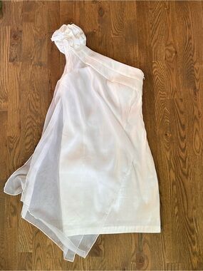 Vintage Jessica McClintock One-Shoulder White Chiffon Cocktail Dress, Size 8